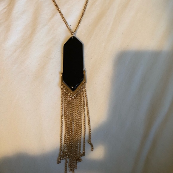 Gold Chain-Dripping Black Pendant Necklace - Picture 2 of 2